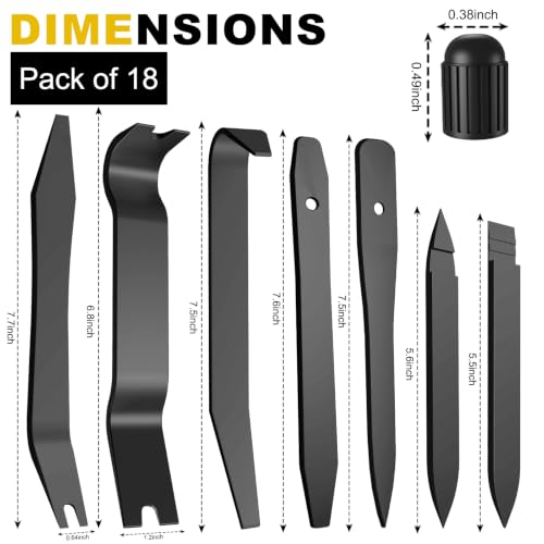 Image of 18 Pcs Auto Trim Removal Tool Kit with Non-Scratch Plastic Pry Tool Fastener Clip Pliers and Tire Caps Valve, Interior Door Panel Clip Removal Set for Vehicle Dash,Black