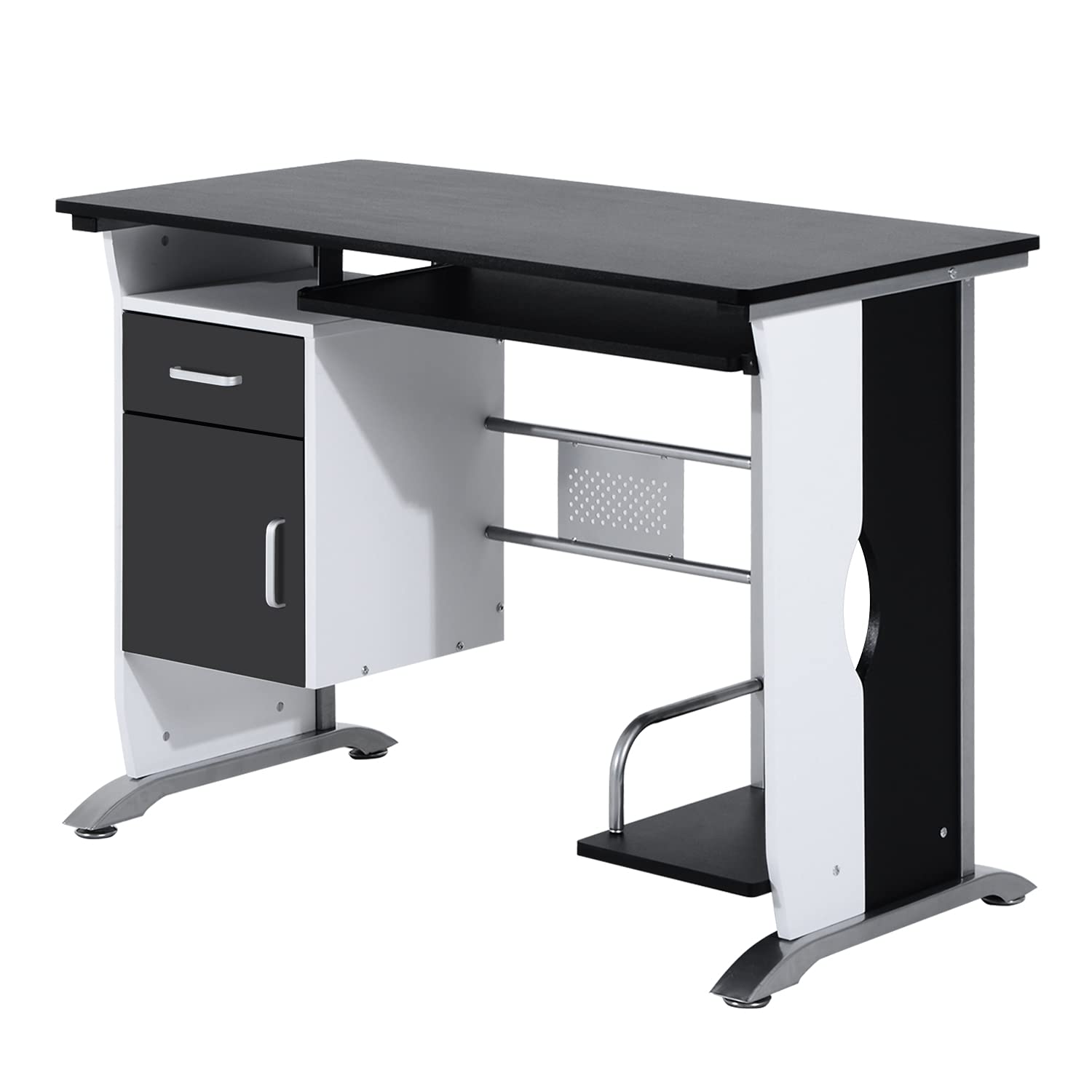 Buy Computer Desk with Sliding Keyboard Tray Storage Drawers and