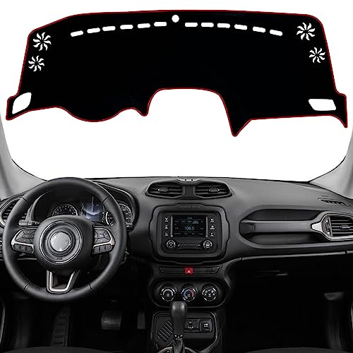 KEEGTBOX Dash Mat Cover Interior Dashboard Protection pad Compatible with Jeep Renegade SUV Sport Latitude Limited Trailhawk 2015-2022 Sunshade Glare UV Rays Protector (Red Trim)