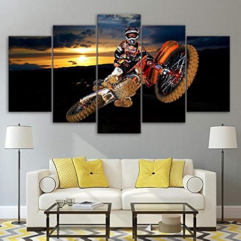 Living Room Wall Art Home Decoration Pictures HD Printed 5 Panel Action Motocross Modern Painting On Canvas Posters+Sky sunset motorcycle motocross+Sky sunset motorcycle motocross<br/> Cover