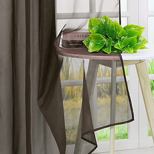 Yujiao Mao Rideau Voilage Marron LxH 140x270cm - Voilage Fenêtre Transparent pour Salon et Chambre (avec Œillets 1 Pièce) – vue 4