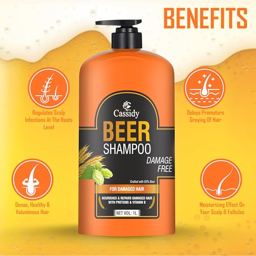 Image of Cassidy Beer Shampoo With Proteins and Vitamin B, For Damaged Hair,1L | With Proteins, Vitamin B