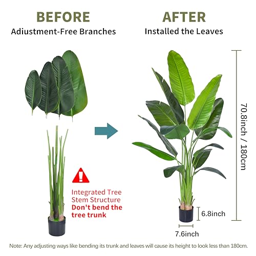 Artificial Bird of Paradise Plant, Fake Tree with Realistic Leaves and Durable pots, Adjustment-Free Branches Artificial Tree for Indoor Outdoor Home Decor (6FT 1Pack)