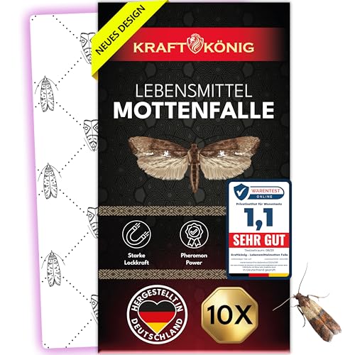 KRAFTKÖNIG Premium Lebensmittelmotten Falle - 10x Mottenfalle Lebensmittel mit Langzeitwirkung - Pheromonfalle mit starker Lockwirkung - geruchlose Lebensmittel Mottenfalle