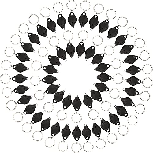 50 Pieces LED Keychain Mini Flashlight Bright LED Key-Chain Torch with Hook Mini LED Flashlight for Camping Outdoor Equipment, Dog Light, Dog Collar Light (Black Surface, White Light)