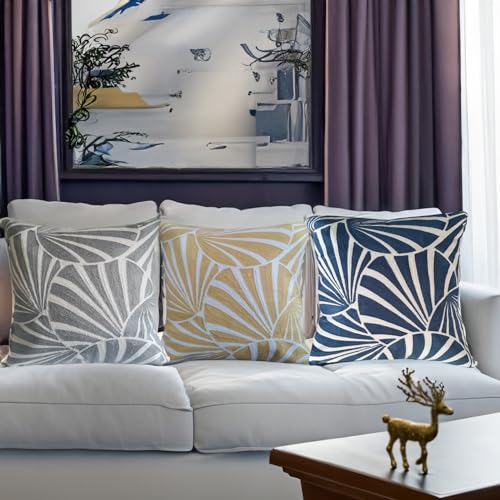 Aitliving CPC-CSCVSGAGLYELLOW45 Accent Pillow Cover Decorative 1Pc Gagliano Embroidered Art Deco Geometric Abstract Fans Circles 2 Tones Mango Yellow Rattan Throw Pillow Case Cushion Pillow Sham 18"X18",Cotton Canvas 45X45Cm thumb #2