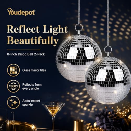 Youdepot - Paquete de bolas espejadas para discoteca: 12, 4, 6 y 8 pulgadas, decoraciones plateadas para fiestas miniatura 5
