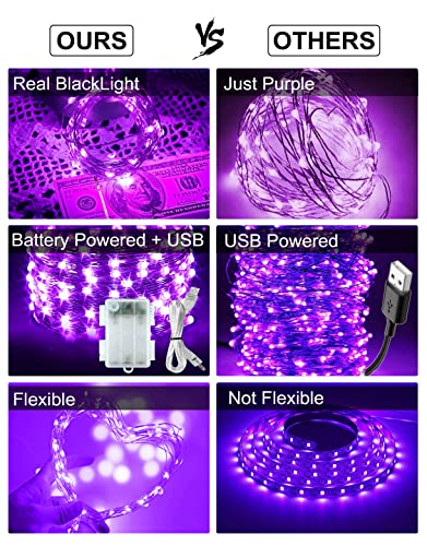 Omika BG-UV-BO-1 2 Pack Battery Operated Uv Blacklight, 16.4Ft 2835 Led Uv Lamp Beads 8 Modes Flexible Black Lights Fixtures Fairy String Lights thumb #2
