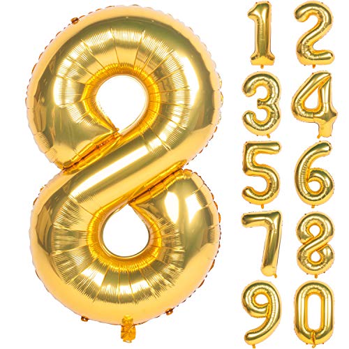 Image of 40In Large Gold Number Balloon 8 Aluminum Foil Mylar Big Number Balloon 0-9 | Suitable for Gold Birthday Parties, Weddings and Anniversary Photography