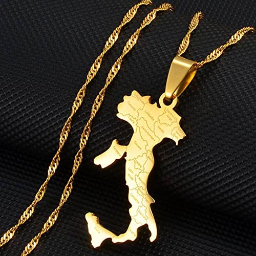 Collar De Mujer para Hombre con Colgantes De Mapas Italianos - Mapa De Sicilia Cerdeña Nombre De La Ciudad Collares Colgantes Amistad Étnica Joyas con Dijes, Accesorio De Rapero De Hip Hop, Estilo