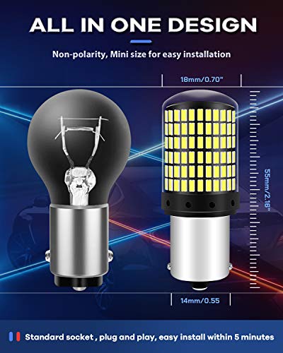 Qoope 4Pcs 1500 Lumens 1156 1141 Led Bulb White Super Bright 144Smd Glass Bulb 7506 Ba15S 12-24V Bulb Replacement For Turn Signal/Tail Brake/Reverse Backup/Daytime Running/Rv Camper Interior Light #TOP1