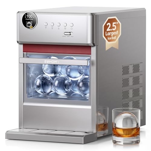 Image of EUHOMY 2.5 inch Clear Ice Ball Maker Countertop with Remote App Control, Wi-Fi Ice Machine with 24H Timer, 3 pcs Sphere in 45 Mins, 96 pcs /Day, CrystalFlux Freezing Technology, Ideal for Whiskey Bourbon