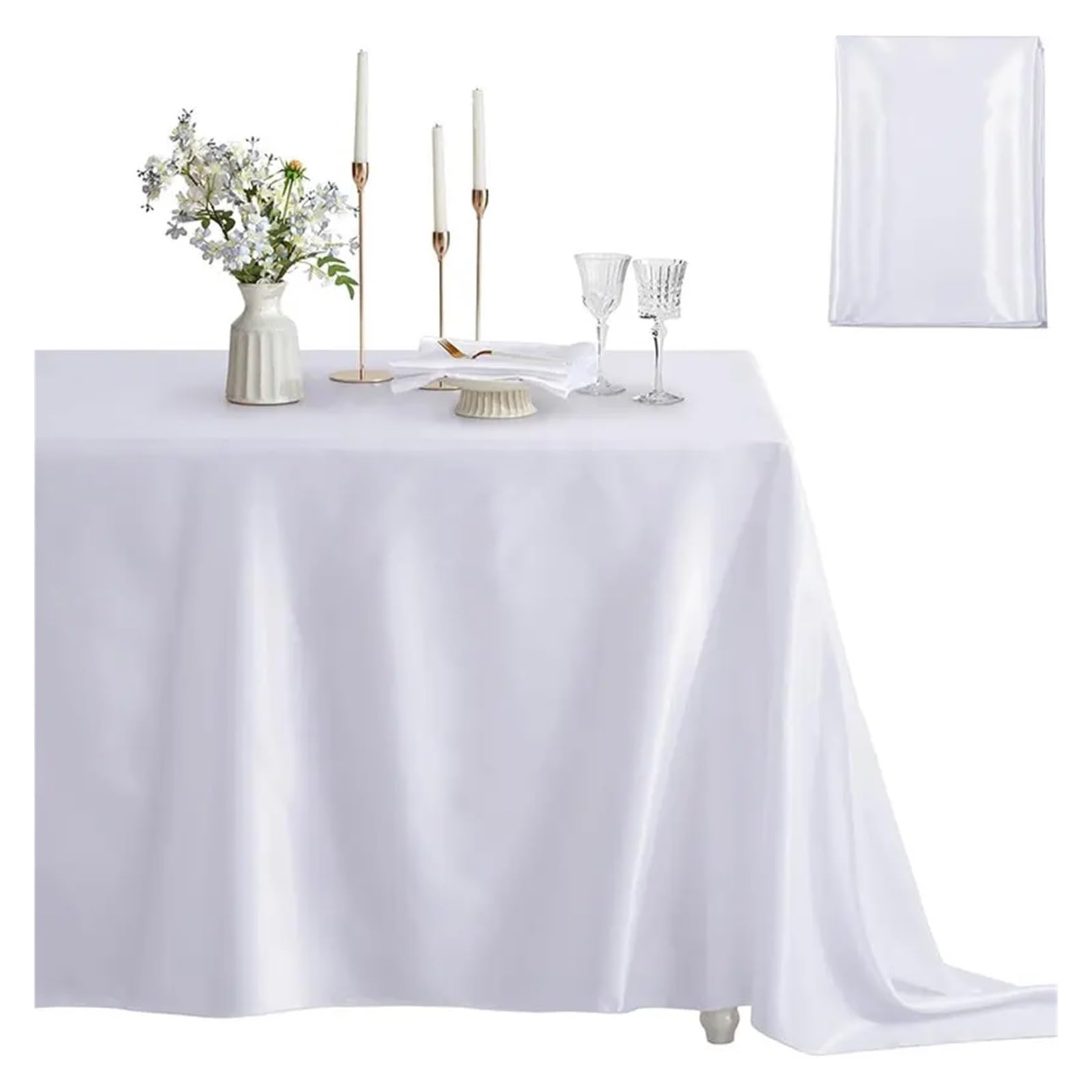 LuMOUzhou Reusable Rectangle Satin Tablecloth Satin Rectangle Tablecloth Multicolor 145x100-335cm For Wedding Party Banquet(Wit,145x260cmX1Pcs)