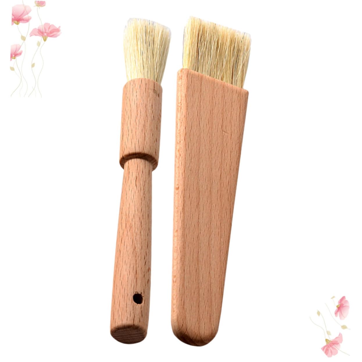 FUNOMOCYA 2pcs Natural Bristle Pastry Brush Handle Round Flat Baking Tools for Oil Butter and Sauce Application Kitchen Cooking Grilling