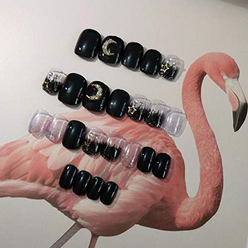 TJJF Falsche Nägel 24Pcs / Box mit 2G Kleber New Gradient Black Stars Gefälschte Nägel Drücken Sie auf Mode Shiny… – Bild 6