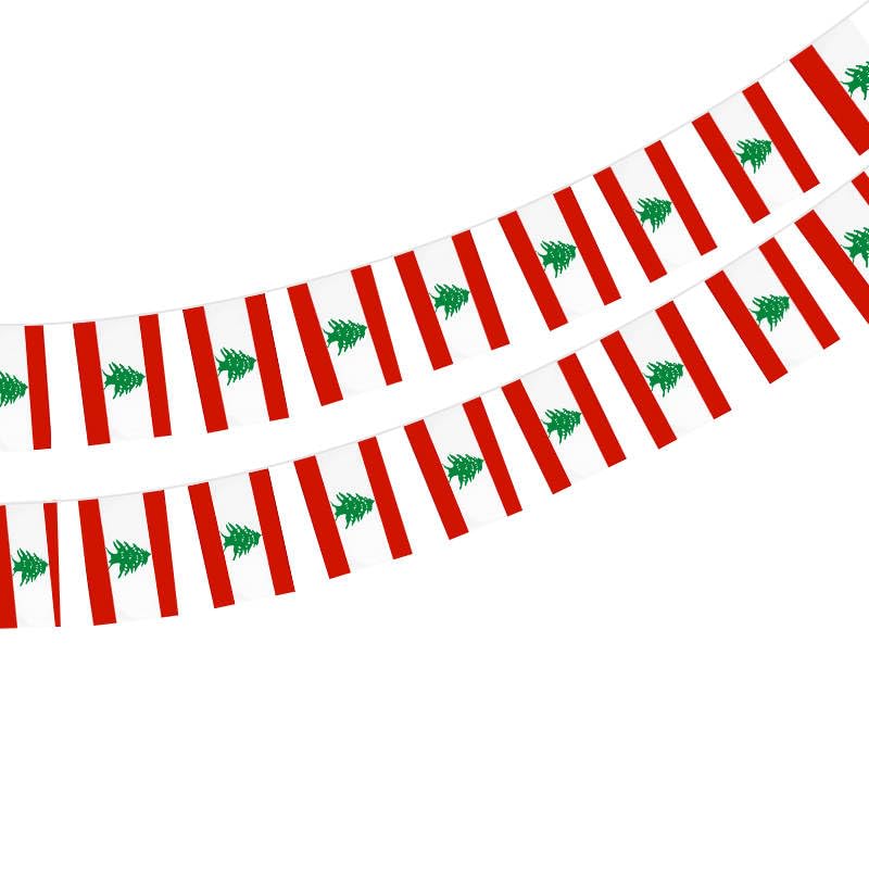 Pandiui23 Libanon-Flagge 40 Stück, 11,4M Girlande, Patriotisch, Rechteckig, Rot, Weiß, Grün, 14x21cm, Polyester, Seilmontage, Dekoration