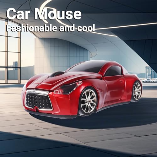 Image of elec Space Wireless Mini Mouse with Case - Cute Sports Car Shape, Lightweight & Portable, 10m Range, Plug and Play (Red)
