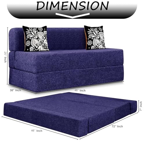 Image of Rosebell Two Seater Sofa Cum Bed | Jute Fabric Washable Cover | with Cushions Perfect for Guest | Purple-Color | 4' X 6' Feet