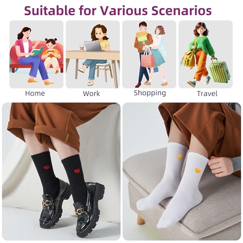 Image of inhees Women's Cotton Crew Socks - 6Pairs Above Ankle Fun Cute Heart Bootie Dress Socks - Gifts for Mother /Her