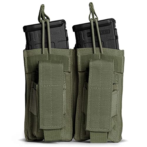 Tacticon K2 BattlePouch | 2 Rifle + 2 Pistol Mag Pouch | Combat Veteran Owned | Molle Double Rifle Pistol Magazine Holster Ammo | Tactical Bag Accessories Holder (2 Rifle + 2 Pistol [OD Green])