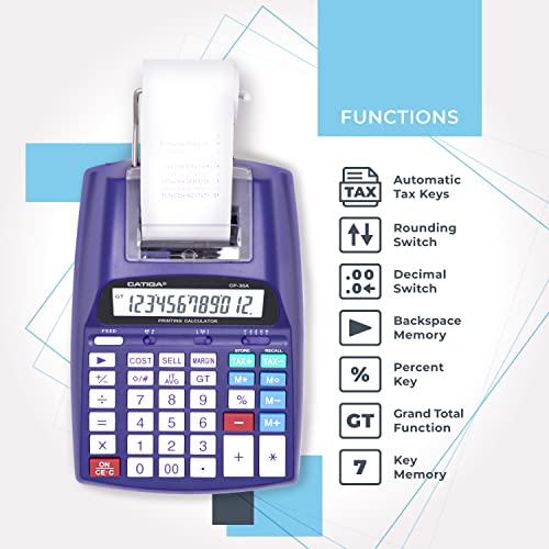 Printing Calculator With 12 Digit Lcd Display Screen, 2.03 Lines/Sec, Two Color Printing, Adding Machine For Accounting Use, Ac Adapter Included (Purple) #TOP2