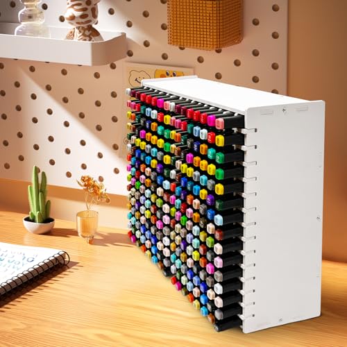Image of Art Marker Organizer Rack for 240 Markers, Marker Holder Watercolour Brushes Pen Holder With Removable Partition Panels, Color Pencil Storage for Desk