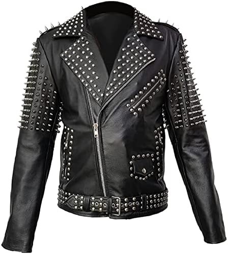 ジャケット・アウター opium darkwear punk studs riders jacket Mens Black Leather Spike Jacket Studded Punk Style Jacket