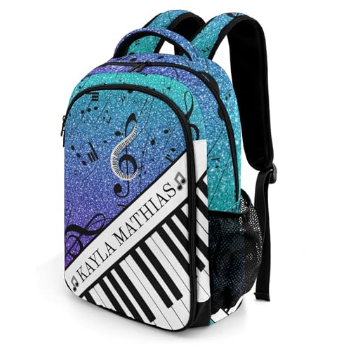 Custom Text Ombre Glitter Music Note Piano Backpacks for Girls Boys School, Capacity School Backpacks for Kids Water-resistant Bookbags