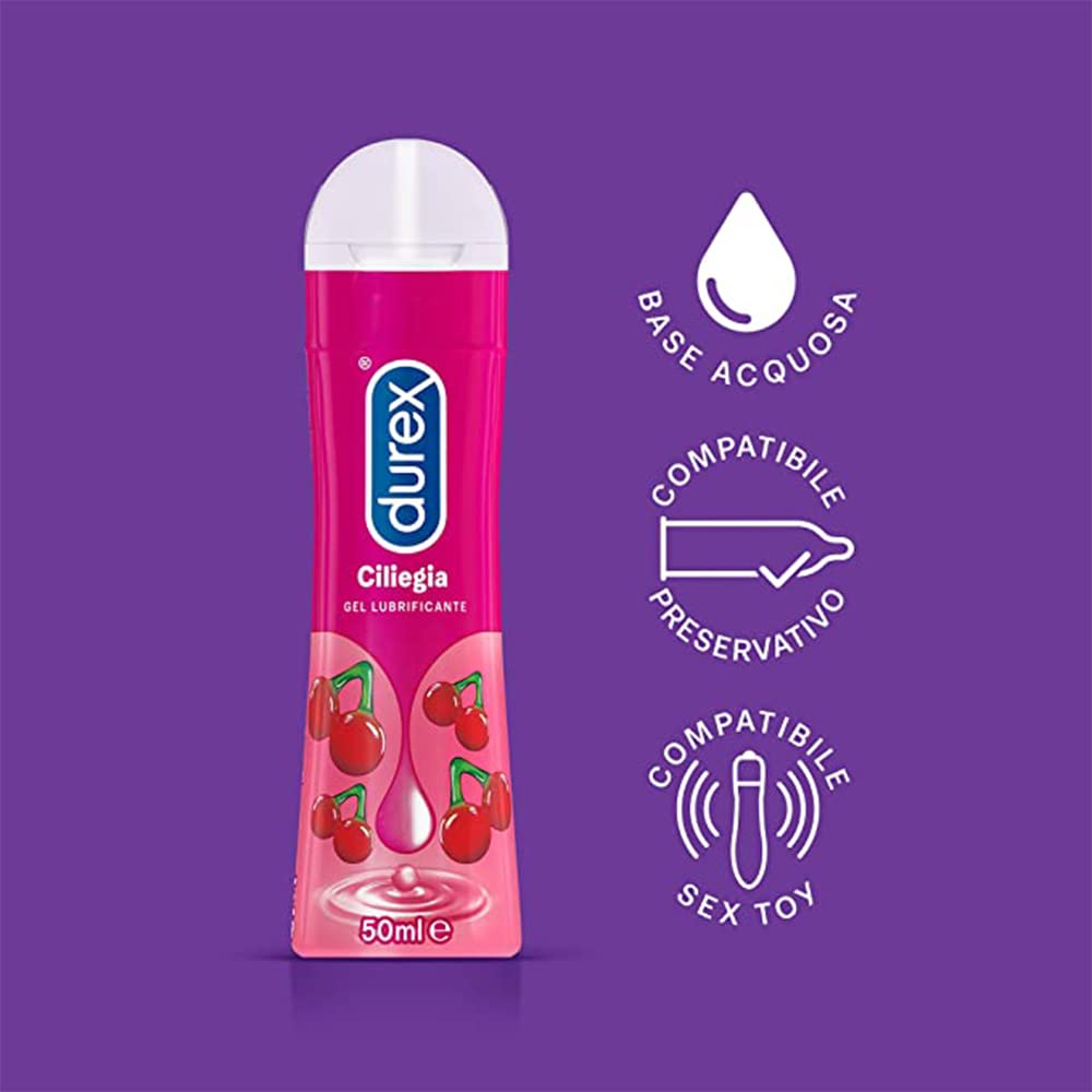 Durex Play Maxi Fun, Massaggiatore Rabbit a Doppia Estremità, Vibratore per Stimolazione Combinata, Waterproof + Gel Lubrificante Intimo, Aromatizzato alla Ciliegia, 50 ml
