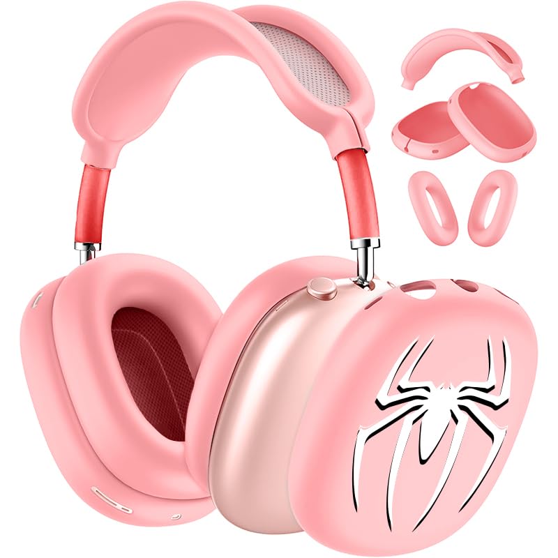 Funda de silicona 3 en 1 para auriculares Apple AirPods Max, funda protectora para AirPod Max, diadema/orejeras/almohadillas para los oídos, antiarañazos y resistente al sudor (rosa araña)