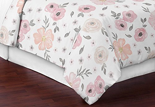 Image of Sweet Jojo Designs Blush Pink, Grey and White Shabby Chic Watercolor Floral Girl King Size Bed in a Bag Bedding Comforter Set Collection - 3 Pieces