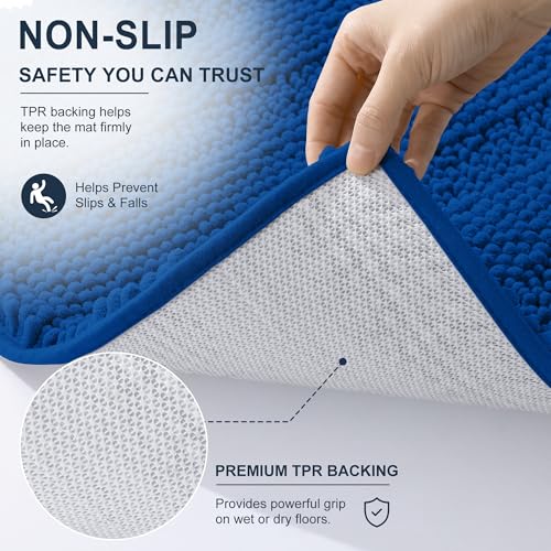 Image of Smiry Thick Chenille Bathroom Rugs 36x24, Extra Absorbent Striped Bath Mat, Machine Washable, Rubber Backing, Bath Rugs for Bathroom, Tub & Shower, Home Decor Accessories, Deep Navy Blue