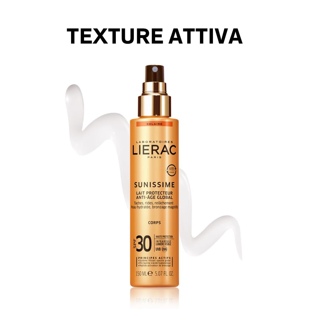 Lierac Sunissime Latte Solare Corpo SPF30 Anti Età, Protezione UVB, UVA, Infrarossi, per Tutti i Tipi di Pelle, Formato da 150 ml