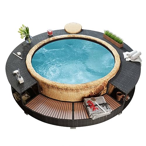 LAPOOH Borde para bañera de hidromasaje SPA de ratán sintético Negro, Yacuzzi Exterior Hinchable Piezas De Recambi, Borde para bañera De Hidromasaje SPA