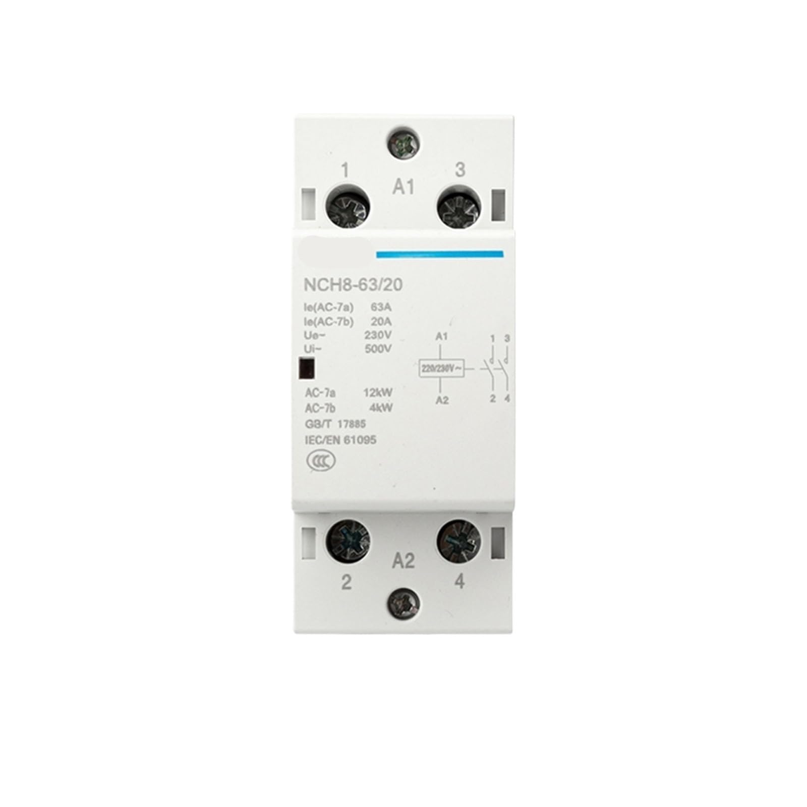Contactor de CA doméstico 230V NC H8 20A 25A 40A 63A 2NO 1NC 1NO 2 Modular fases 4 polos(63A 4NO)