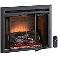 PuraFlame Klaus Electric Fireplace Insert with Fire Crackling Sound Glass Door and Mesh Screen, 750/1500W, Black, 22 13/16 Wide, 20 1/16 Inches High, 22 13/16 W X 20 1/16 H X 7 51/64 D