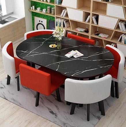 Juego de comedor ovalado de 7 piezas para 6 personas, moderno comedor y mesa de café, piel para cocina, sala de estar y sala de conferencias
