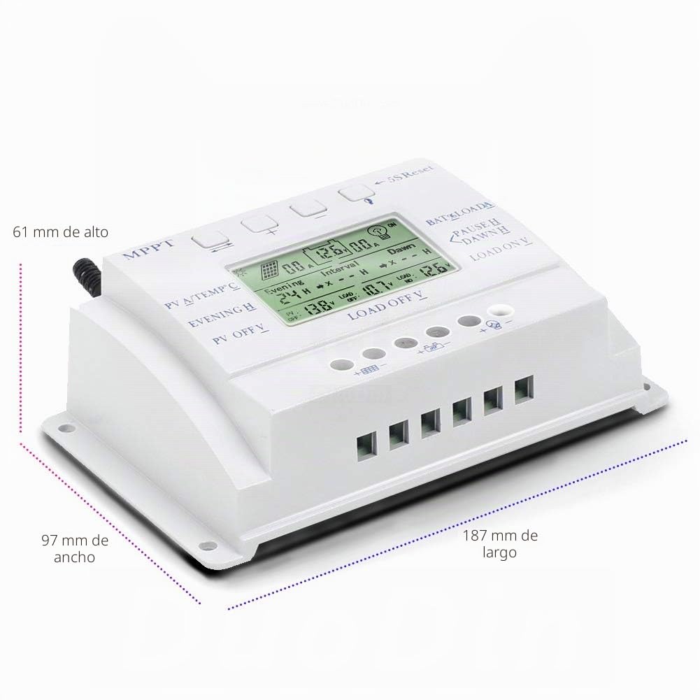 MPPT T40 40A Regulador de carga solar 12V 24V Controlador de pantalla LCD automático con control de temporizador de carga dual para sistema de luz de calle