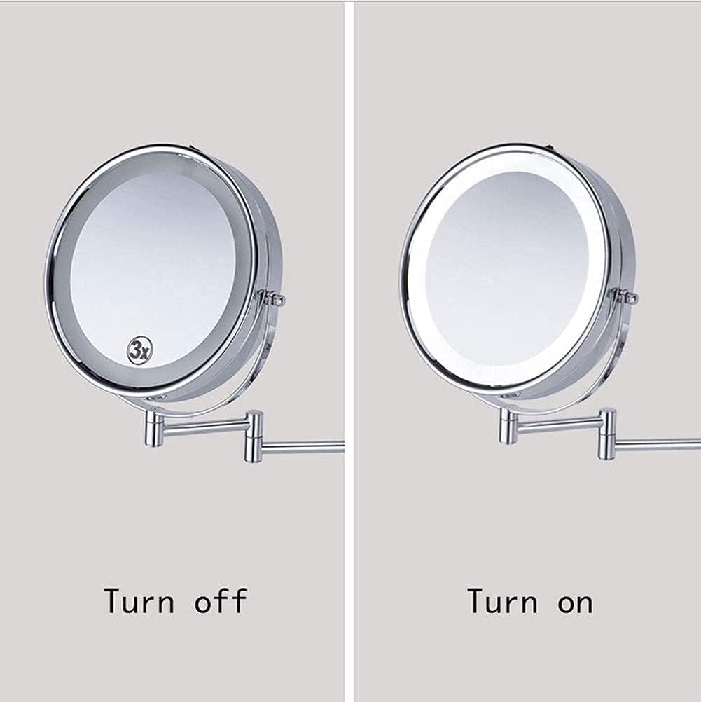 Bathroom Mirrors Wall Mounted Makeup with LED Lights, Double Side Extending Folding Round 6 Inch 5X Magnification