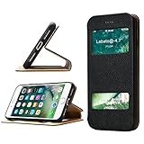 iPhone 7 PU leather Flip Case, Labato Protective View Window Flip Stand Magnetic Case with Soft TPU Back Cover for iPhone 7 Black Lbt-IP7-11H10