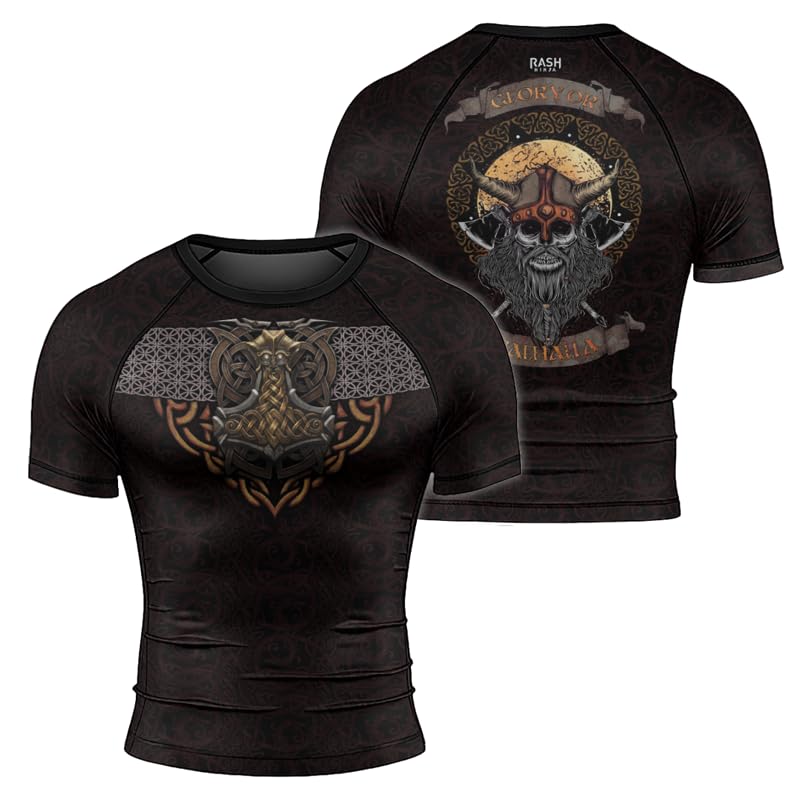 Viking Rash Guard Short Sleeve Baselayer Skin Performance Fit Compression Shirt BJJ MMA Grappling Training