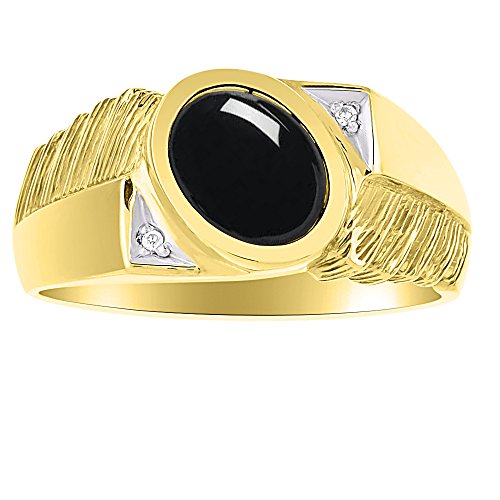 Bague classique en onyx ovale et diamant pour homme en argent plaqué or jaune, Onyx