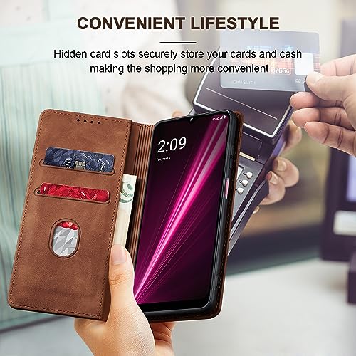 Image of Jasonyu Flip Wallet Case for T-Mobile Revvl 6 /6X 5G,Brown