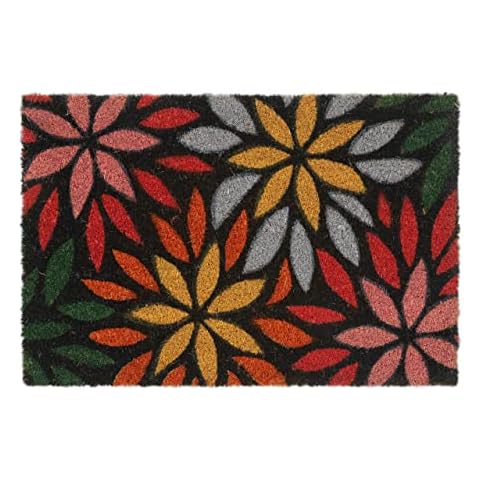 Relaxdays Floral Coir and Rubber Doormat Cover