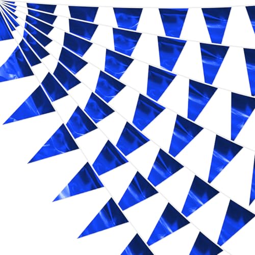 Image of 65FT Blue Glitter Triangle Pennant Banner Flag Metallic Bunting Fabric Garland for Christmas Graduation Wedding Engagement Anniversary Bachelorette Birthday Bridal Shower Valentine's Party Supplies