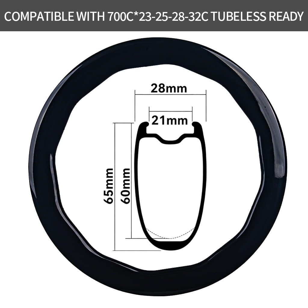 700c Set Di Ruote Per Bici Da Strada 6560mm Cerchio In Carbonio Ruota Tubeless Ready Perno Passante Center Lock, Cricchetto 36T, Cuscinetti In Ceramica, HG/XDR