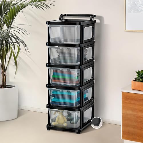 Image of TEKCOOL Plastic Drawer Organizer Self Standard Rectangular Multi Purpose Modular Drawer System Large Chest of Drawer Organizer for Home Office,Product Dimension When assembeled (5xl, Transparent hex);