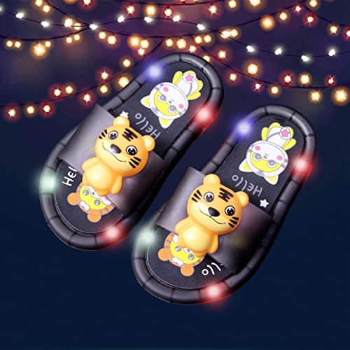 Toddler Little Kid Slides Sandals Girl Boy Light Up Cloud Slippers Super Soft Comfy Shoes Beach (Black, 12 Little Child)3