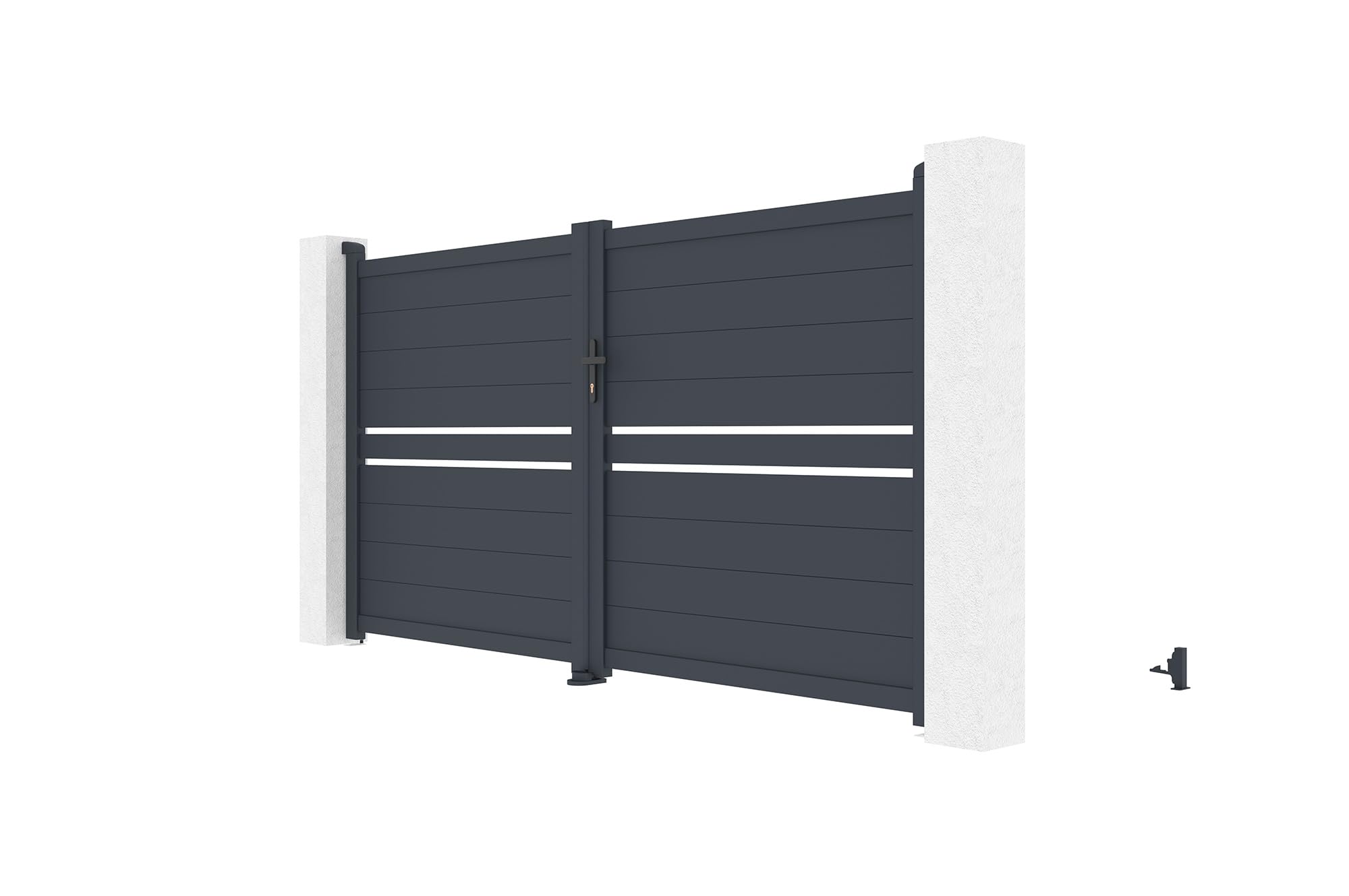 CASANOOV Portail Battant CIMONE 300x158 cm (3x1,6 m – 5 m²) Aluminium Gris Anthracite RAL7016 – Semi-Ajouré Design Moderne – Résistant Corrosion – Kit Complet avec Accessoires
