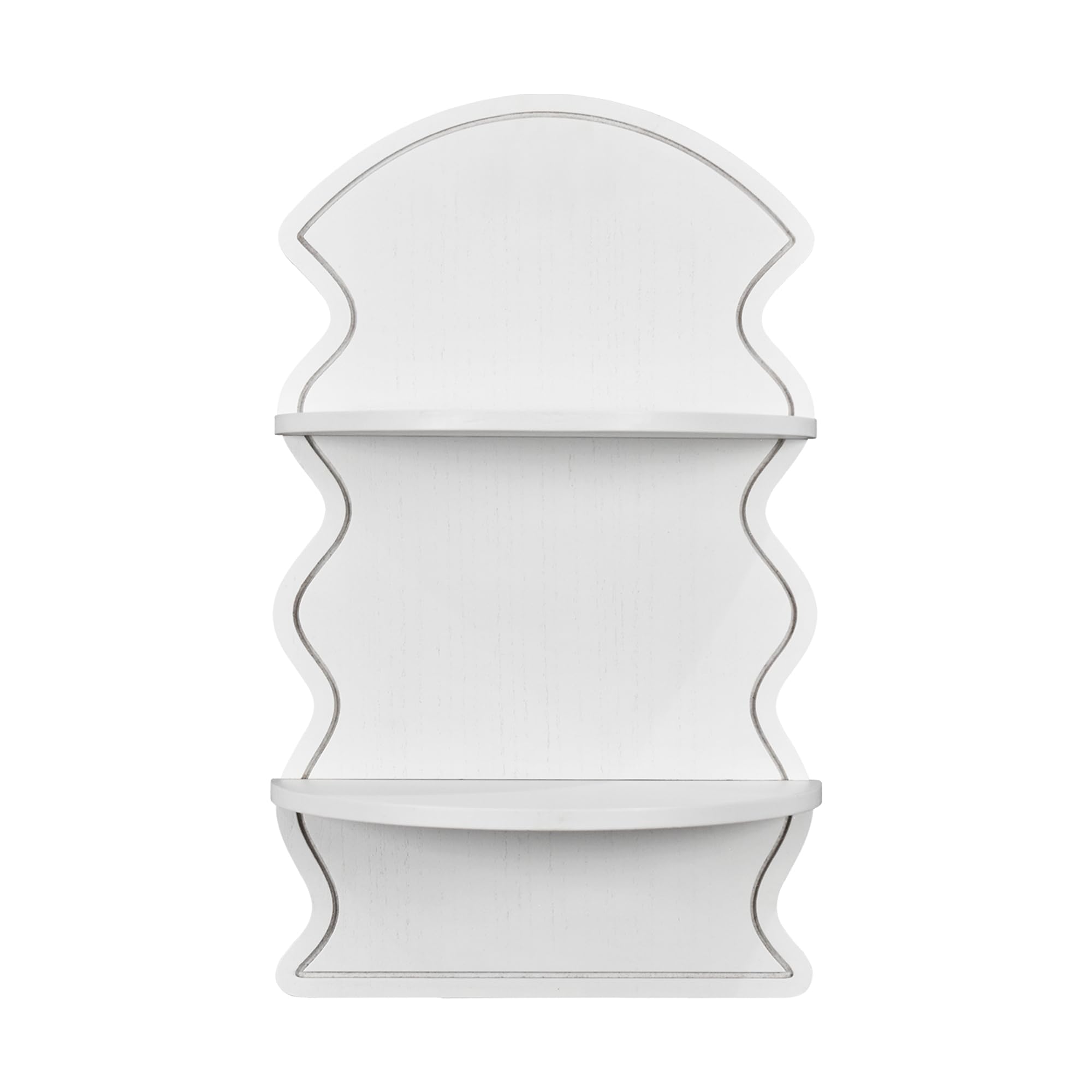 American Art Decor White Wavy Arched Lunar Ledges Wall Shelf, Wooden 2-Tier Floating Bookshelf for Wall, Carved Fluted Arch Display Shelf for Bedroom Bathroom Kitchen Living Room Decor, 14" x 24"